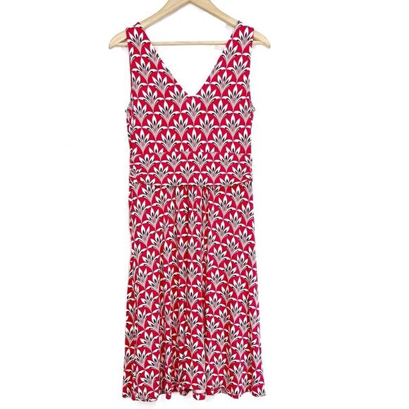 Boden Womens Effie Palm Print Stretch Jersey Dress Sleeveless US 8 Red White - Picture 8 of 10
